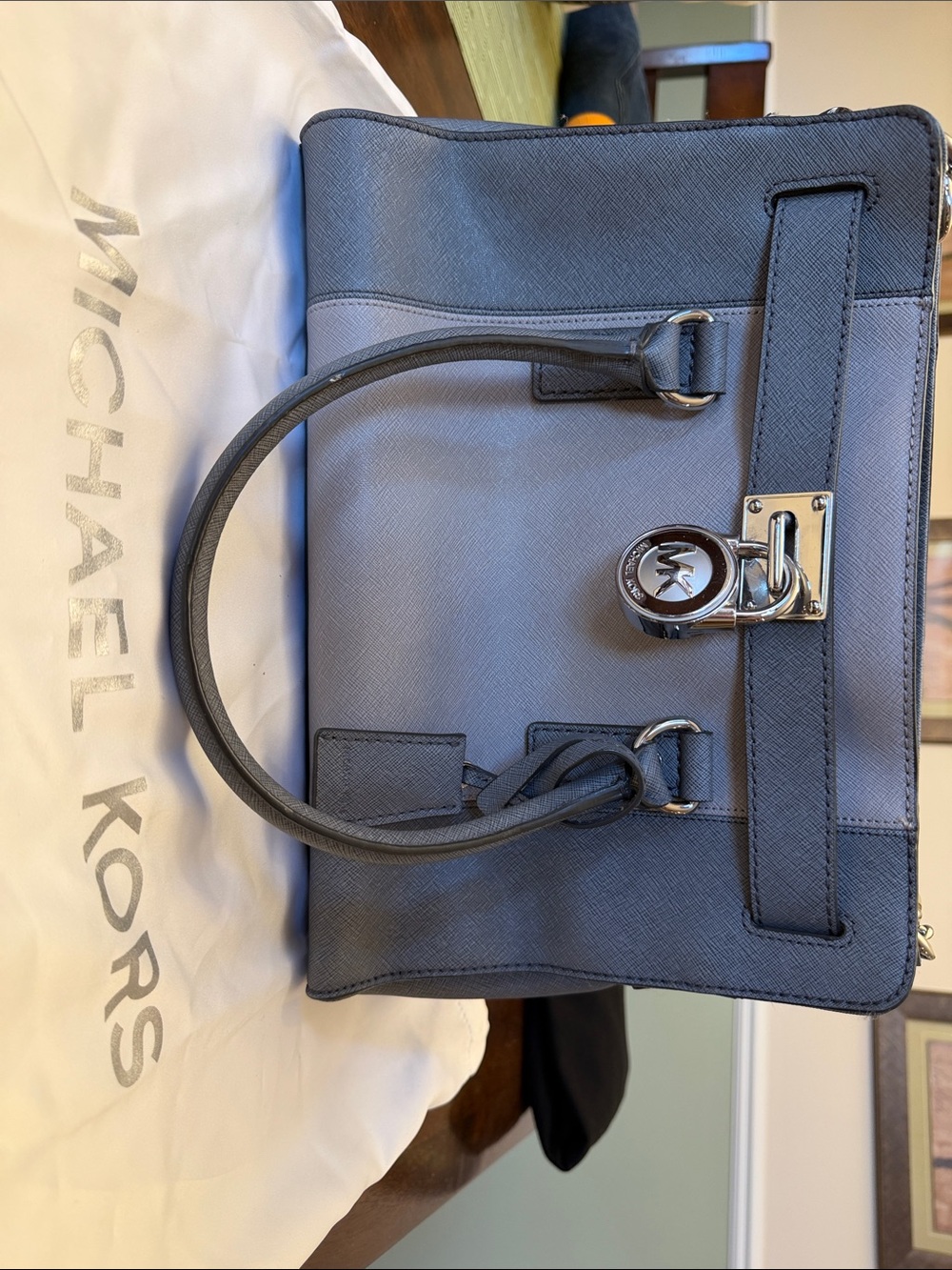 Michael Kors Saffiano Leather Satchel with Silver Hardware